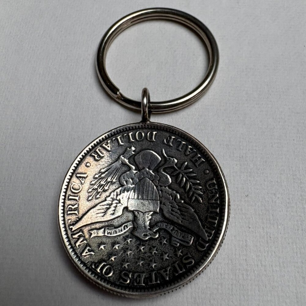 Made From Coins Barber Half Dollar Keyring – Handcrafted Artisan Design – NWOT - Picture 2 of 3